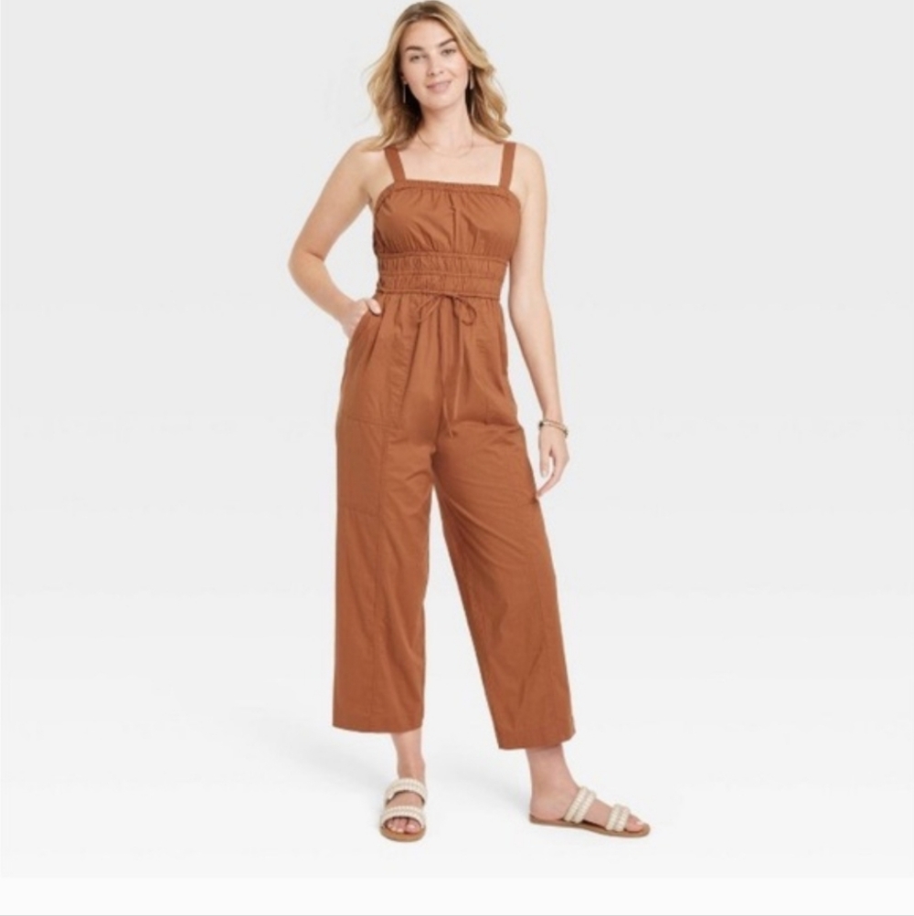 Universal Thread Women's Boho Linens Blend Cropped Jumpsuit Size Medium